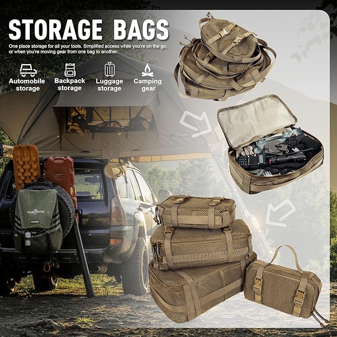4 Set Tactical Packing Cubes ,Compressible Mesh Duffle Storage Bag,Portable Edc Molle Pouch Organizer.