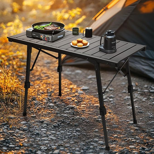 Folding Camping Table, Portable Outdoor IGT Camp Table, Foldable Picnic Table, Outdoor IGT Cook System with Carry Bag, Ultralight Aluminum, Adjustable Height, for Beach, Backyard,BBQ