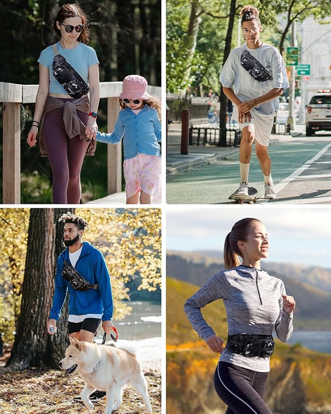 WATERFLY Fanny Pack Waist Bag: Travel Hip Pouch Bum Bag Plus Size Crossbody Fannie Pack Adjustable Belt Waistpack Phanny Fannypack for Man Woman Hiking Walking Jogging