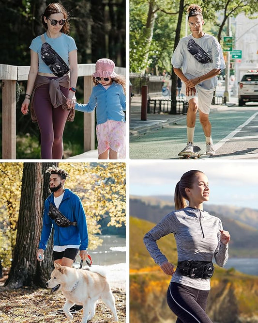 WATERFLY Fanny Pack Waist Bag: Travel Hip Pouch Bum Bag Plus Size Crossbody Fannie Pack Adjustable Belt Waistpack Phanny Fannypack for Man Woman Hiking Walking Jogging