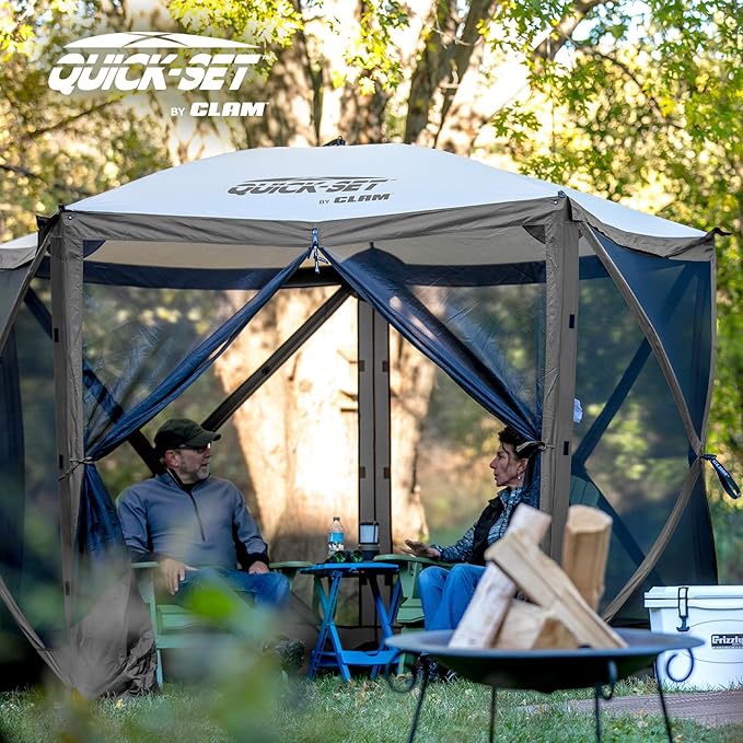 CLAM Quick Set Venture 9 x 9 Ft Portable Outdoor Camping Canopy Shelter, Gray + Clam Quick Set Screen Hub Gray Fabric, Accessory Only (6 Pack)