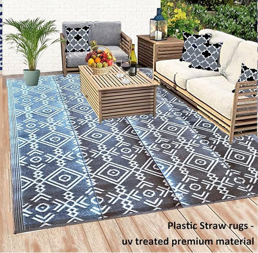 BalajeesUSA Outdoor Area Rug - 9x18 feet, Grey, Reversible mats, Recycled Plastic Straw Rugs, Outdoor Patio Rugs Clearance, Waterproof, Large RV Camper Mats 7063