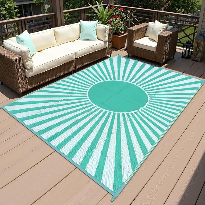 Anidaroel Outdoor Plastic Straw Rug, 6x9ft Waterproof Outdoor Rugs for Patios Clearance, Reversible Camping Rugs for Outside RV, Large Outdoor Area Rug for Backyard, Garden (Green, 6'x9')