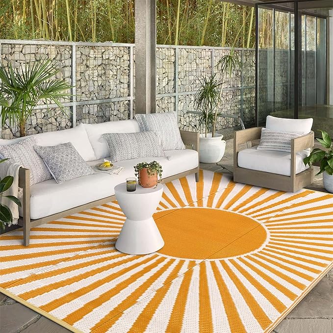 Wonnitar Outdoor Rug 8x10 Patio Waterproof Rugs - Large Reversible Plastic Straw Rug, Portable Outside Camping Mat for RV Deck, Lightweight Outdoor Carpet for Beach Garden (Orange, 8'x10')