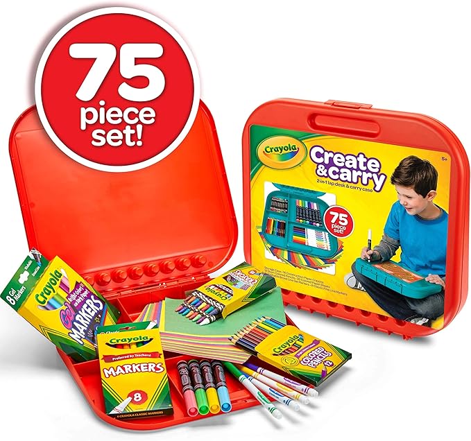 Crayola Create 'N Carry Art Set (75pcs), Art Supplies Kit, Drawing Set for Kids, Arts & Crafts Supplies, Gift for Kids, 5+