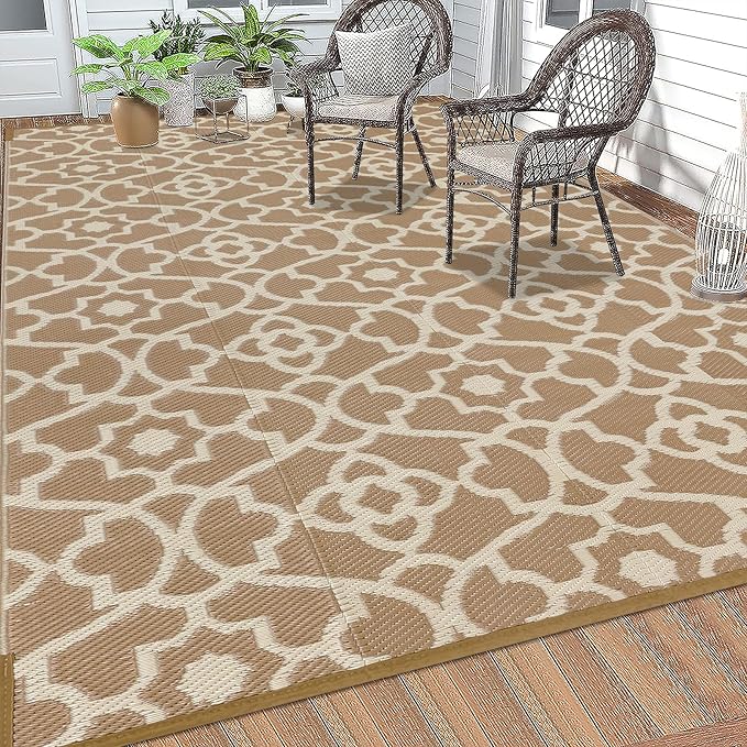 HEBE Outdoor Rug 5'x8' for Patios Waterproof Clearance Reversible Patio Mat Plastic Straw Rug RV Camping Mat Outside Area Rug Carpet for Camping RV,Porch,Deck,Balcony,Camper,Backyard