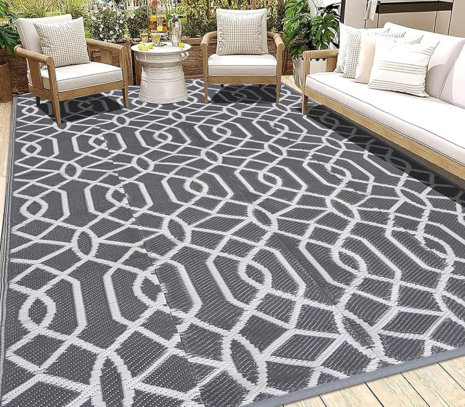 HEBE Outdoor Rug 6'x9' for Patios Waterproof Clearance Reversible Patio Mat Plastic Straw Rug RV Camping Mat Outside Area Rug Carpet for Camping RV,Porch,Deck,Balcony,Camper,Backyard