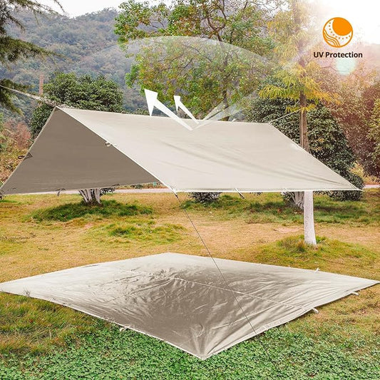 FREE SOLDIER Camping Tarp Waterproof Portable Multifunctional Outdoor Traveling Awning Backpacking Shelter Rain Tarp (Beige 10×10.5ft)