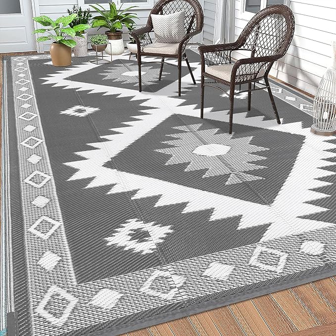 HEBE Outdoor Rug 6'x9' Waterproof for Patios Clearance, Reversible Plastic Straw Rug Camping Carpet, Indoor Outdoor Area Rugs Patio Mats for RV,Picnic,Backyard,Deck,Balcony,Porch