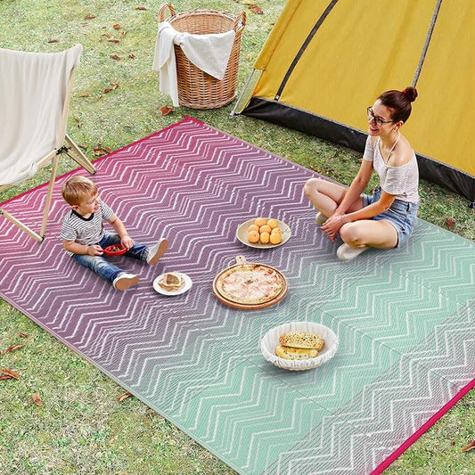 Lahome Outdoor Rugs 8x10 Waterproof, Reversible Plastic Large Outdoor Rug for Patios, Outside RV Mat Carpet for Patio Deck Porch Backyard Balcony Picnic Trailer(Pink/Green, 8' x 10')