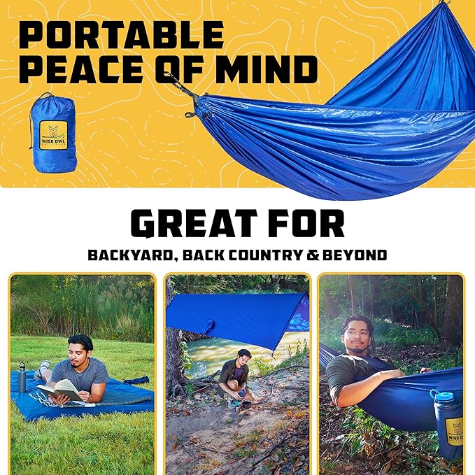 Wise Owl Outfitters Hammock for Camping Hammocks Gear for The Outdoors Backpacking Survival or Travel - Portable Lightweight Parachute Nylon - Up to 500lbs