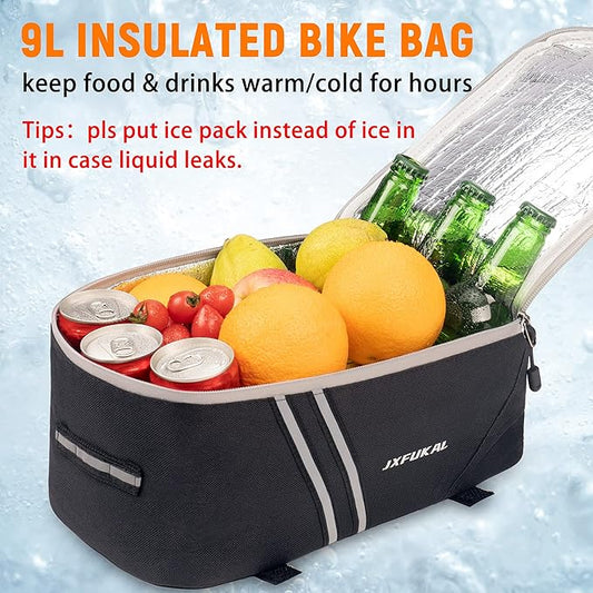 JXFUKAL Rear Bike Rack Bag with Rain Cover, 7L/9L/10L/12L Waterproof Bicycle Ebike Saddle Bag Cycling Pannier Trunk Carrier with Reflector & Adjustable Cord for Commuter Travel Outdoor