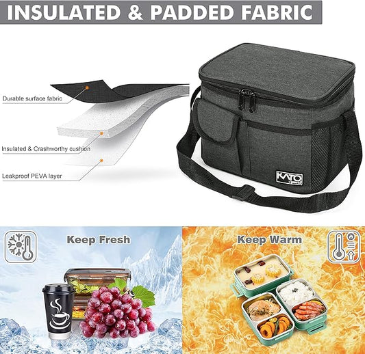 Tirrinia Insulated Lunch Box for Women Men, Leakproof Reusable Lunch Bag Containers for Adult,Working,Office,Lunch Soft Cooler Bag Tote for Picnic Hiking Beach,Charcoal