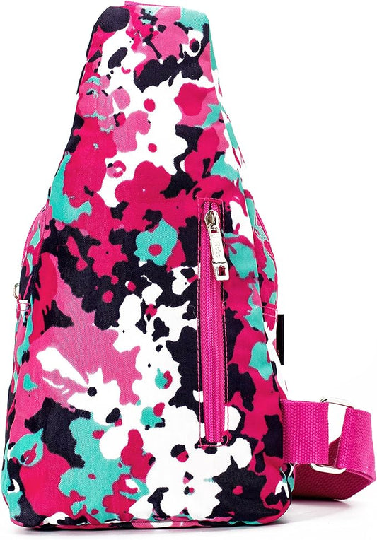 Chrysansmile Sling Bag for Women Men Nylon Crossbody Bags Fanny Packs Flower Print Small Backpack for Travel Hiking