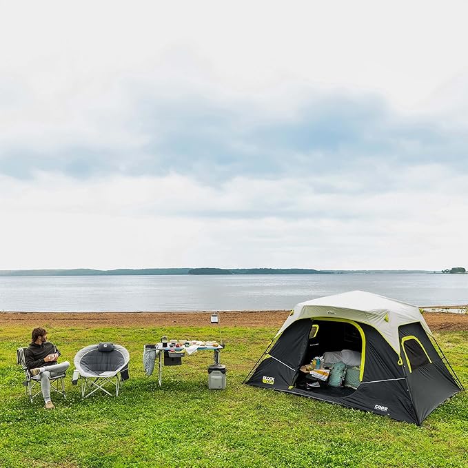 CORE Blackout Instant Cabin Tent | Large Family Pop Up Dark Room Tent with Easy Camp Setup | Included Storage Pockets for Outdoor Camping Accessories