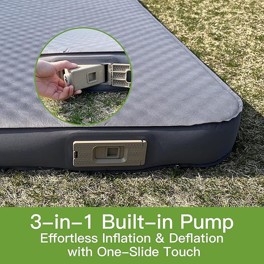 4" Ultra-Thick Self-Inflating Sleeping Pad with 3-in-1 Rechargeable Pump, Air Adjustable Foam Camping Mattress, 9.5R Heavy-Duty Double Sleeping Pad for Car, Truck, Van, Rooftop Tent – 4-Season Use