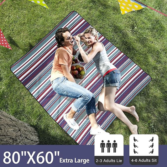 HX&OD Large Picnic Blanket Outdoor 80”x60” Waterproof Picnic Mat Foldable 3-Layer Camping Blanket Portable with Carry Strap Park Blanket for Grass(Red)