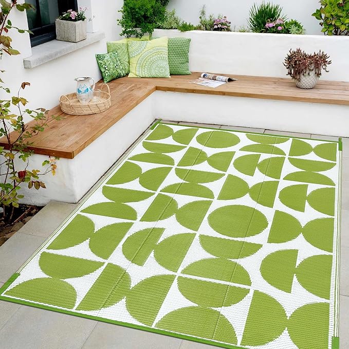 Wonnitar Waterproof Outdoor Rug 5x8, Reversible Plastic Straw RV Rug for Camping, Outside Patio Area Rug, Indoor Outdoor Portable Mat for Picnic Backyard Balcony Deck Decor (Green,5'x8')