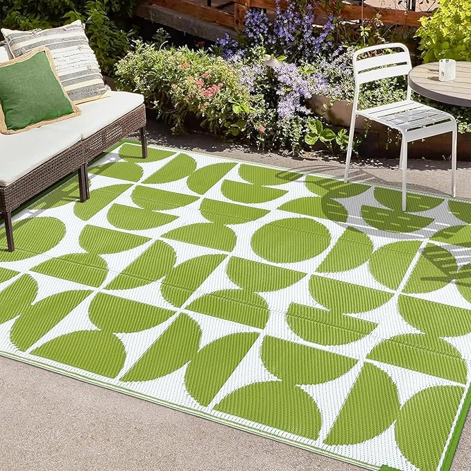 Wonnitar Waterproof Outdoor Rug 5x8, Reversible Plastic Straw RV Rug for Camping, Outside Patio Area Rug, Indoor Outdoor Portable Mat for Picnic Backyard Balcony Deck Decor (Green,5'x8')