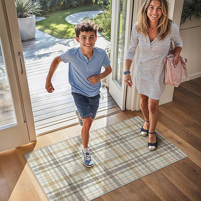GENIMO Indoor Outdoor Area Rug 2.3'x3.6', Waterproof Non Shedding Front Door Mat, Easy Cleaning, Geometric Carpet for Patio, Porch, Entryway, Living Room, Balcony, Entrance, Bedroom, Brown & Beige