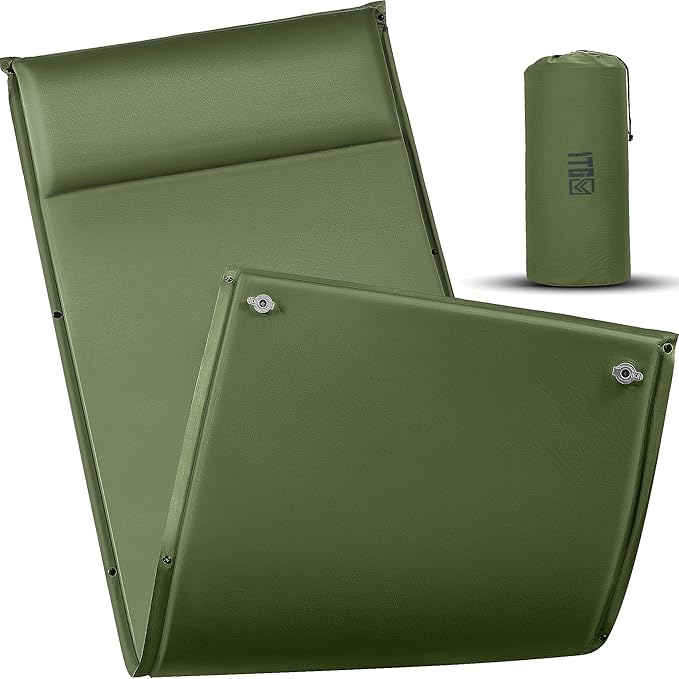 Self Inflating Sleeping Pad for Camping, Insulated Inflatable Camping Mattress for Winter, with Pillow, Dual Valves, Memory Foam, Sleeping Mat for Backpacking, Hammock, Tents, Floor