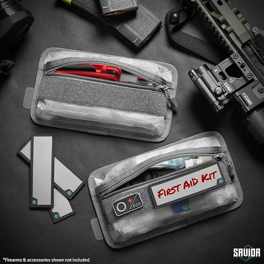 Savior Equipment Core Tactical Mesh Zipper Pouch, 9" x 5" Modular EDC Tool Organizer w/Writable ID Patches, Range Gear Utility Storage Pocket w/Hook Backing, Dump Pouch with Handle, 2-Pack