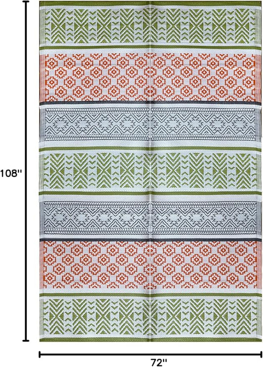 BalajeesUSA Outdoor Decor Patio Rugs – 6x9, Green, Orange Waterproof Affordable Multipurpose Woven Plastic Straw All-Weather Waterproof Rug Reversible Camper mat Awning