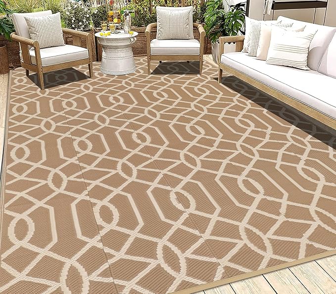 HEBE Outdoor Rug 6'x9' for Patios Waterproof Clearance Reversible Patio Mat Plastic Straw Rug RV Camping Mat Outside Area Rug Carpet for Camping RV,Porch,Deck,Balcony,Camper,Backyard