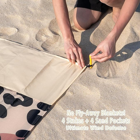 Sandproof Waterproof Beach Blanket, 80"x80" Large Beach Mat for 4-6 Adults, Lightweight Quick Dry Windproof Picnic Mat