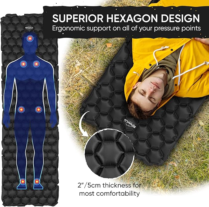 POWERLIX Ultralight Sleeping Pad for Camping with Inflating Bag– Compact Lightweight Camping Mat, Outdoor Backpacking Hiking Traveling Airpad Camping Air Mattress Sleeping Mat