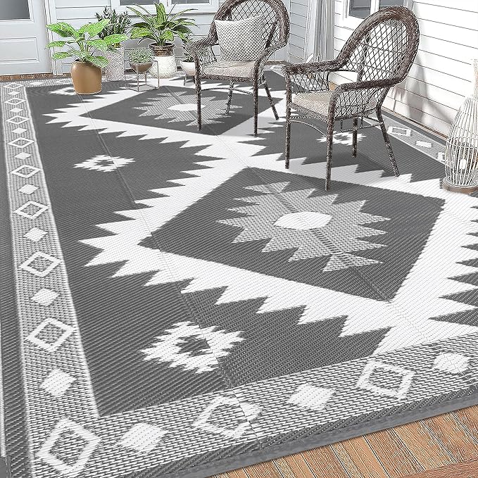 HEBE Outdoor Rug 8'x10' Waterproof for Patios Clearance, Reversible Plastic Straw Rug Camping Carpet, Indoor Outdoor Area Rugs Patio Mats for RV,Picnic,Backyard,Deck,Balcony,Porch