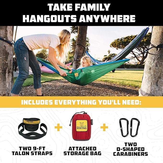Wise Owl Outfitters Hammock for Camping Hammocks Gear for The Outdoors Backpacking Survival or Travel - Portable Lightweight Parachute Nylon - Up to 500lbs