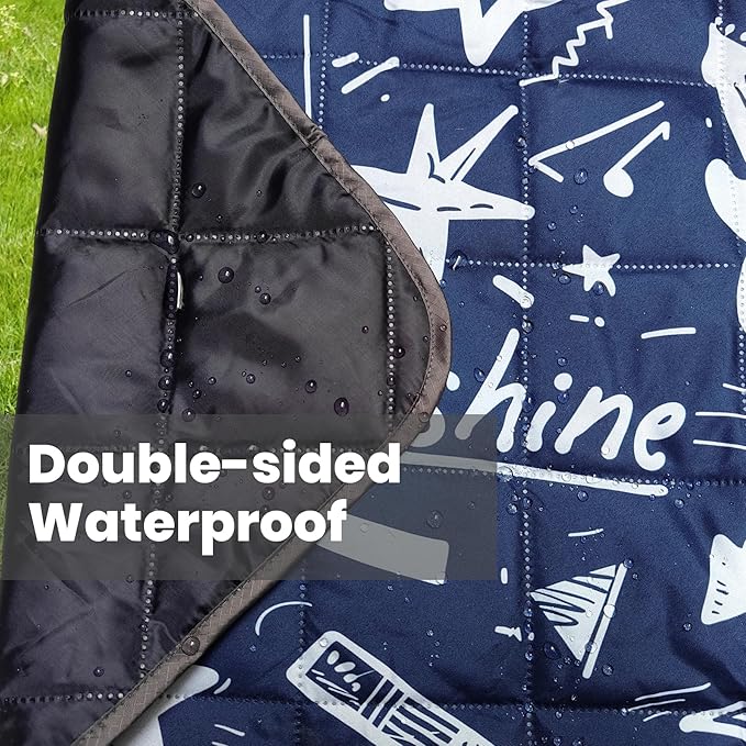 Waterproof Outdoor Blanket, 78.7x55inch, Printed Large Picnic Blankets, Foldable Picnic Mat, Camping Blanket for Picnic, Grass, Park, Lawn, Beach - Star and Guitar