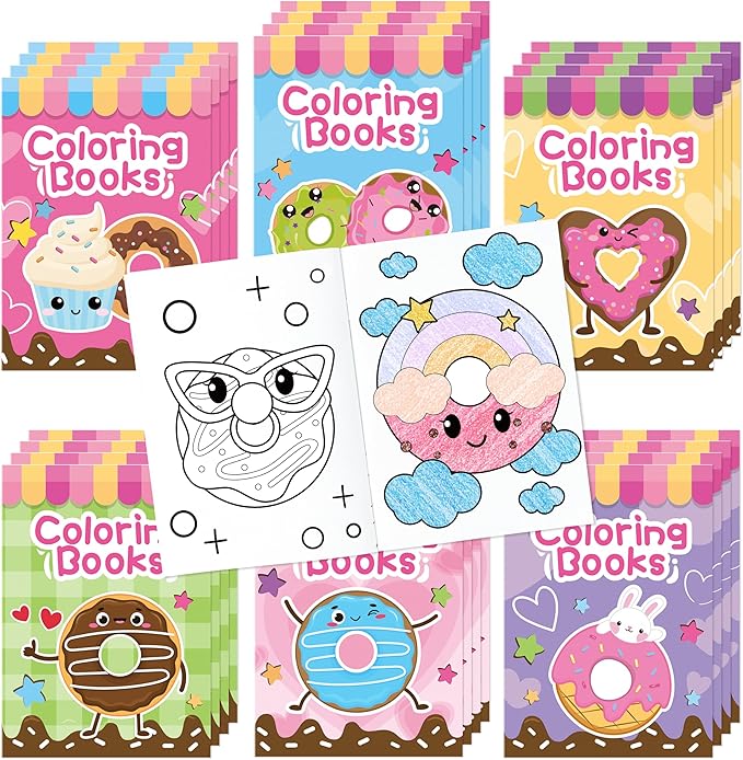 24Pcs Donut Coloring Books for Kids Bulk Cute Mini Coloring Booklet DIY Art Drawing Book with Dessert Doughnut for Toddlers Birthday School Party Favors Goodie Bag Filler