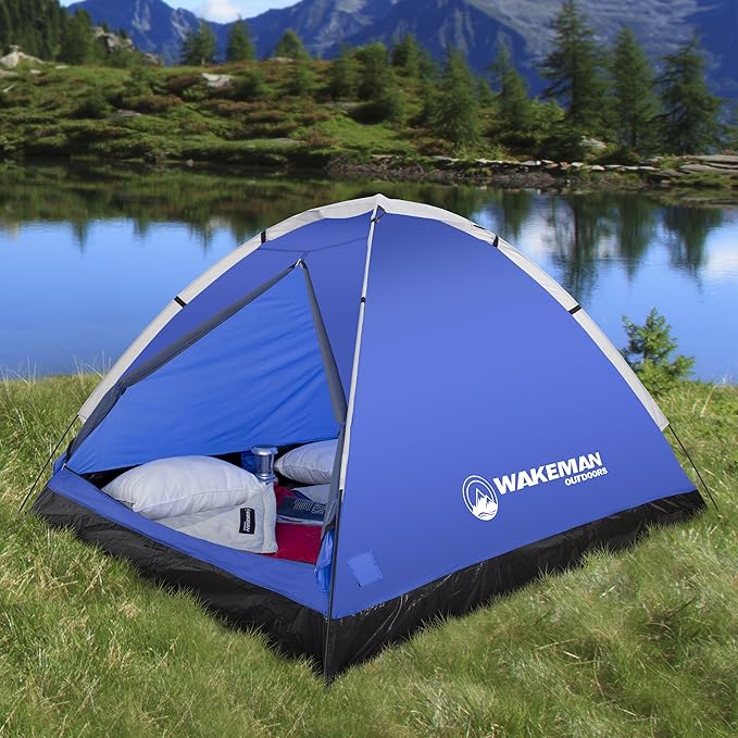 2-Person Tent – Water-Resistant Dome Tent with Removable Rain Fly and Carry Bag for Camping, Backpacking, Hiking, and Festivals by Wakeman (Blue)