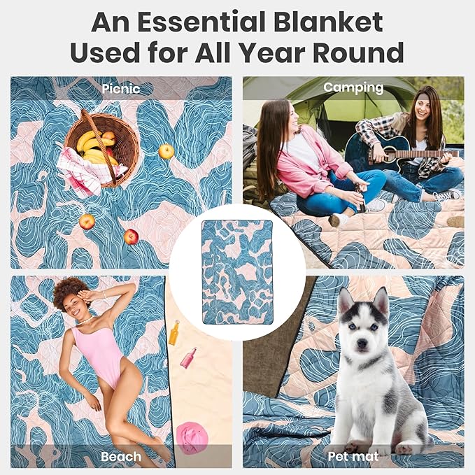 Waterproof Outdoor Blanket, 78.7x55inch, Printed Large Picnic Blankets, Foldable Picnic Mat, Camping Blanket for Picnic, Grass, Park, Lawn, Beach - Abstract Line
