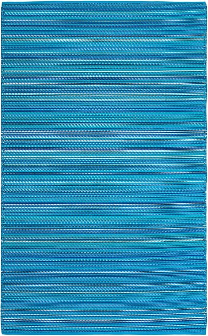 FH Home Outdoor Rug - Waterproof, Fade Resistant, Reversible - Premium Recycled Plastic - Striped - Patio, Deck, Porch, Balcony - Havana - Turquoise Crease Free - 5 x 8 ft