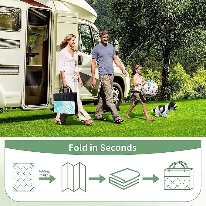 GENIMO Outdoor Rug 5' x 8' Waterproof for Patios Clearance, Reversible Outdoor Plastic Straw Camping Rug Carpet, Large Area Rugs Mats for RV, Picnic, Backyard, Deck, Balcony, Porch, Aqua Blue&White