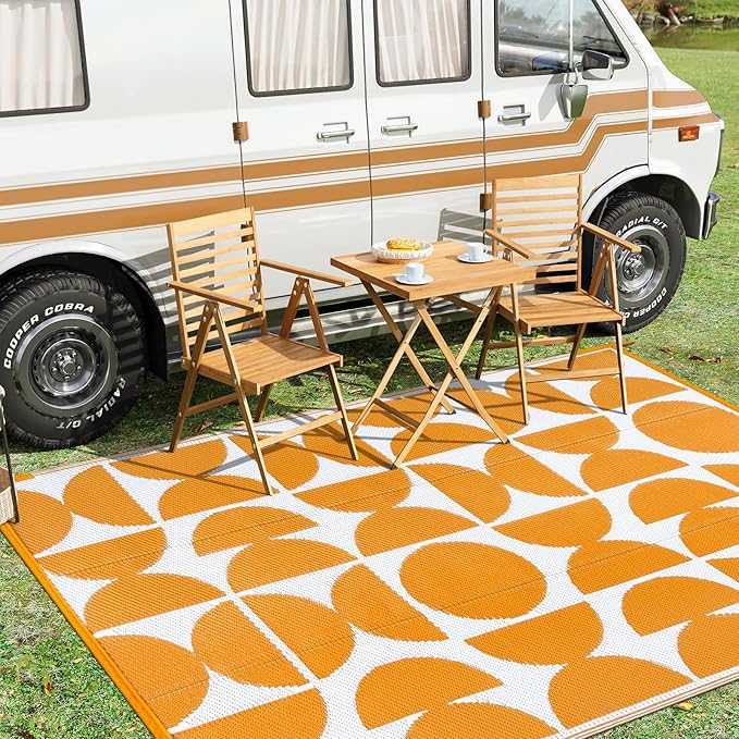 Wonnitar Waterproof Outdoor Rug 5x8, Reversible Plastic Straw RV Rug for Camping, Outside Patio Area Rug, Indoor Outdoor Portable Mat for Picnic Backyard Balcony Deck Decor (Orange,5'x8')