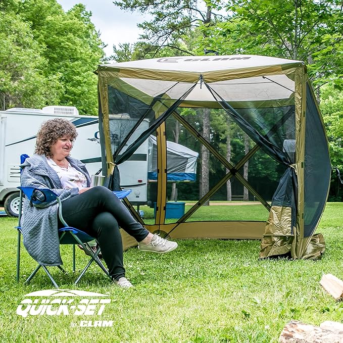 Clam Quick Set Traveler 6 by 6 Foot Portable Pop Up Outdoor Tent Canopy and Carry Bag with 3 Wind and Sun Panels Accessory, Green