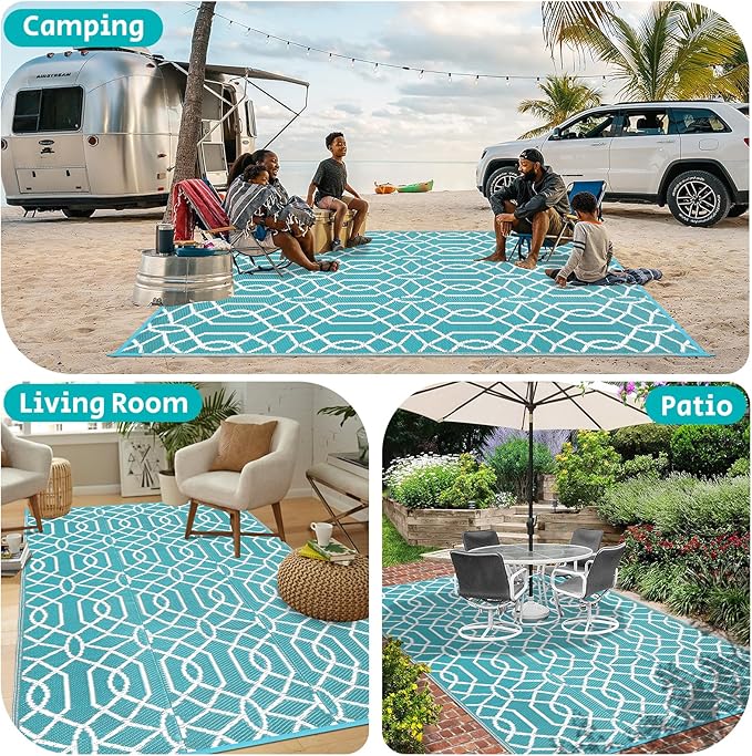 HEBE Outdoor Rug 9'x12' for Patios Waterproof Clearance Reversible Patio Mat Plastic Straw Rug RV Camping Mat Outside Area Rug Carpet for Camping RV,Porch,Deck,Balcony,Camper,Backyard