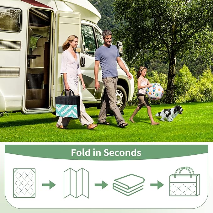 GENIMO Outdoor Rug for Patio Clearance, 6'x9' Waterproof Camping Mat, Reversible Plastic Straw Rugs for RV, Camper, Balcony, Backyard, Picnic, Deck (Aqua Blue & White)