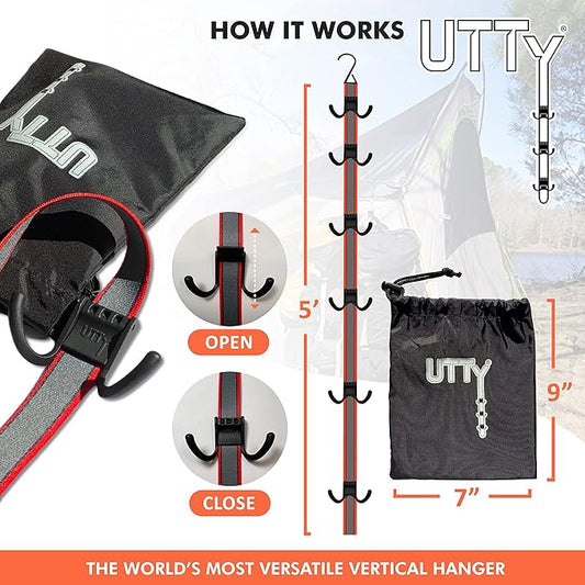 UTTY Hanging Multipurpose Portable Hockey Drying Rack - Durable Gear Keeper & Sports Equipment Organizer - 6 Adjustable Hooks Support Light to Heavy Weight for Home, Travel & Outdoor Use