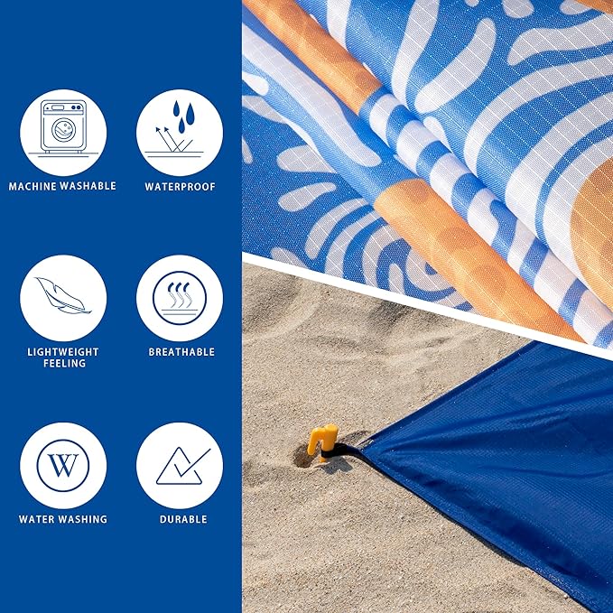 Sandproof Waterproof Beach Blanket, 80"x80" Large Beach Mat for 4-6 Adults, Lightweight Quick Dry Windproof Picnic Mat