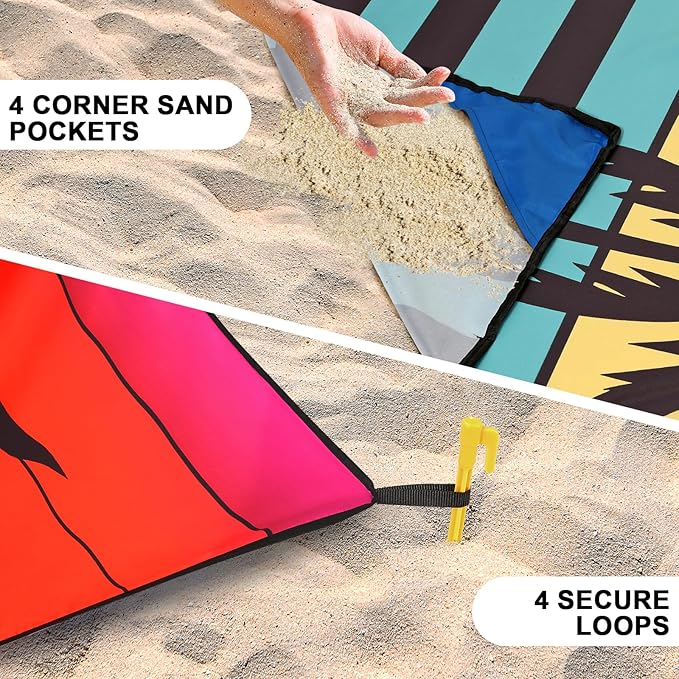 Beach Blanket Waterproof Sandproof Beach Mat 79โx 83โ for 1-4 Adults Quick Drying Durable Outdoor Picnic Mat for Beach Festival Travel Camping Hiking (Sunset COCOTREE, 79"ร83"(4 Person))