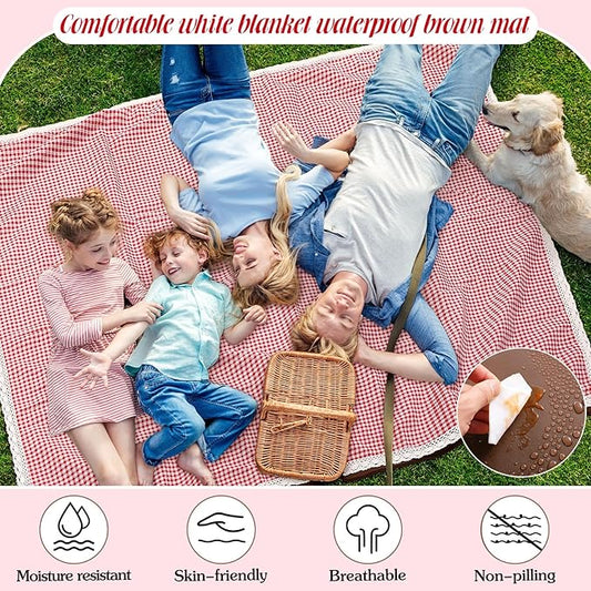 Waterproof Picnic Blankets Outdoor Blanket Foldable 2 in 1 Double Layer Sandproof Beach Mat with Carry Strap for Camping Lawn Park Beach Grass(Red White,59 x 79 Inches)