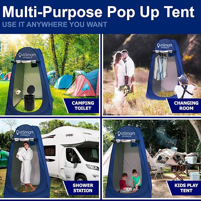 Outdoor Portable Toilet Set for Adults with Camping Night Lantern, Folding XL Toilet, Pop Up Privacy Tent and Carry Bags, Multipurpose Potty, Washable and Foldable for RV Travel