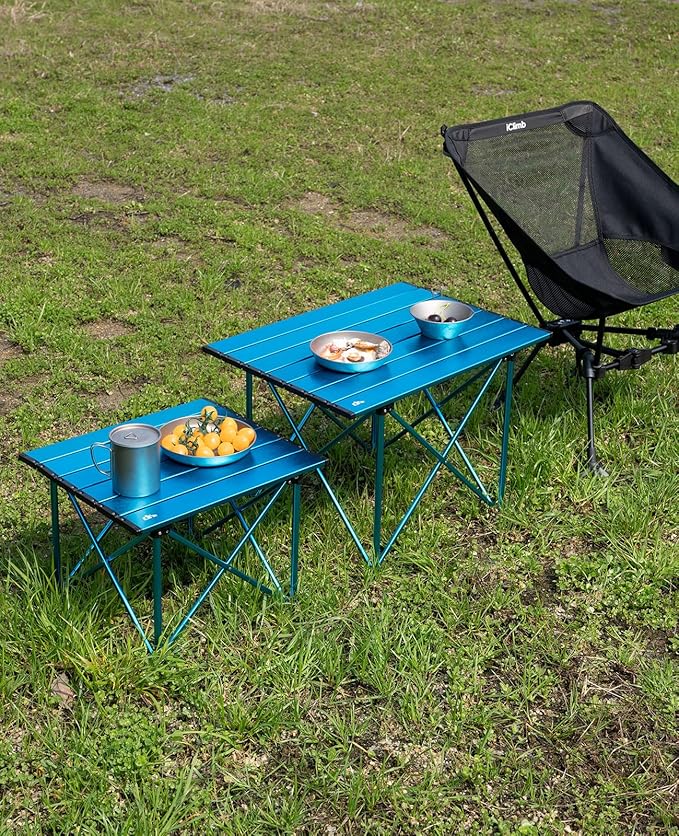 iClimb Ultralight Compact Camping Folding Table with Carry Bag (Reinforced Silver - L)