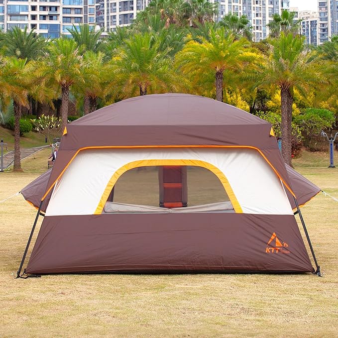 KTT Extra Large Tent 12 Person,2 Bay-Windows,Family Cabin Tents,14'Lx10'Wx6.58'H,2 Rooms and 3 Doors 3 Windows with Mesh,Waterproof,Straight Wall,Big Tent for Outdoor,Picnic,Camping,Gathering