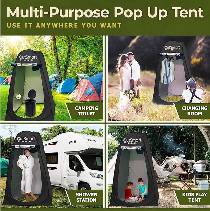 Outdoor Portable Toilet Set for Adults with Camping Night Lantern, Folding XL Toilet, Pop Up Privacy Tent and Carry Bags, Multipurpose Potty, Washable and Foldable for RV Travel